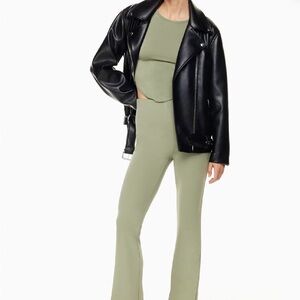 Aritzia Wilfred Candace Pants S Regular Sage Green Rib Knit Kick Flare